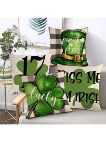 4 cái/bộ Ngày St. Patrick Cỏ ba lá Mô hình Trang trí Vỏ gối ( Không có Cái gối ) Đối với Đồ trang trí - Đỏ - Xem 3