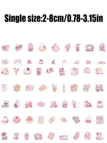 100 pièces Autocollants de gribouillages de dessins animés de collations roses, décoratifs pour bouteilles d'eau, voitures, bagages, décalcomanies d'autocollants