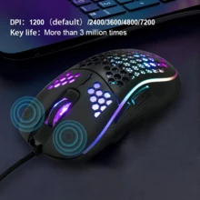 UMILA New Honeycomb Lightweight Rgb Gaming Mouse With Hollow Out Design And Cool Led Light Effect, Designed For E-Sports - Black - View 4