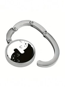 1PC Cartoon Pattern Hanging Hook Black&White Cat Printed Purse Folding Hanger For Tables Desk For Hanging Bags - Black and White - View 5