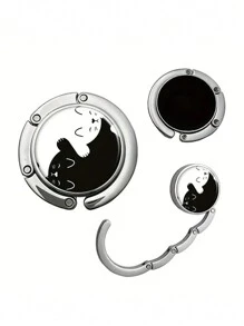 1PC Cartoon Pattern Hanging Hook Black&White Cat Printed Purse Folding Hanger For Tables Desk For Hanging Bags - Black and White - View 3