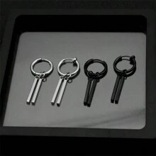 1 件钛钢男士耳夹，独特个性化双杆矩形耳坠耳环