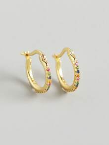 1對/2入組純銀s925 Ins風格極簡主義多彩cz鋪嵌耳環,精緻多用途耳飾品 - 耳環 - 查看 10