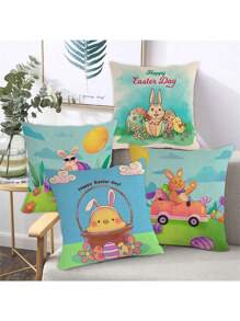 4 cái/bộ Ngày Saint Patrick & lễ Phục sinh Con thỏ & Cỏ bốn lá & Màu xanh lá Mũ Mô hình Trang trí Vỏ gối Không có Đổ đầy , Hoàn hảo Đối với Trang trí Gia đình Sofa - Nhiều màu - Xem 3