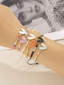 Set de 6 pulseras con cuentas de vidrio de colores y aleación de zinc con forma asimétrica de corazón para el Día de San Valentín - vistoso - Ver 1