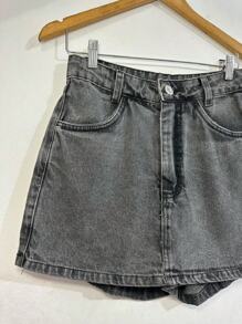 Women Denim Shorts - 深灰色 - 查看 3