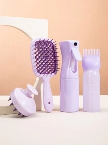 WANMEI 4件套干洗瓶、干洗壶、洗发水瓶、冲洗瓶、带刻度的滴水壶、160毫升烫染瓶、洗发水瓶、空心梳、网梳、按摩造型梳、美发梳、家用硅胶洗发刷、家用洗发梳、200毫升喷雾瓶、美发喷雾瓶、浇水壶、发刷 - 紫色 - 查看 8