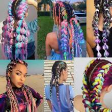 Jumbo Braiding Hair Fiber Mix Ten Silky Colorful Twist Braiding Hair Rainbow Colors Extensions Kanekalon Synthetic Hair  Synthetic Fiber Soft Healthy