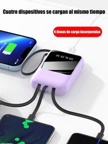 Mini Banco de energía 20000mah carga rápida incorporada con pantalla digital de 4 cables Banco de energía externo portátil - Beis - Ver 5