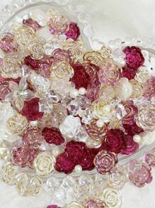 一袋70克冰透金边葡萄紫立体星空玫瑰混合蝴蝶结珍珠DIY手链手机壳项链饰品自制朋友礼物穿孔多功能饰品装饰道具可做相框装饰打造明星卡牌道具摆件 - 彩色 - 查看 5