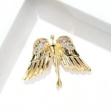 1 Pieza Broche Para Hombres Vintage Con Alas De Ángel, Diamante Recortado Al Viento De La Marina Y Diseño De Timón En El Cuello