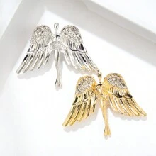 1 Pieza Broche Para Hombres Vintage Con Alas De Ángel, Diamante Recortado Al Viento De La Marina Y Diseño De Timón En El Cuello