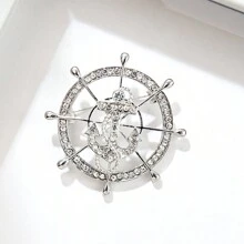 1 Pieza Broche Para Hombres Vintage Con Alas De Ángel, Diamante Recortado Al Viento De La Marina Y Diseño De Timón En El Cuello