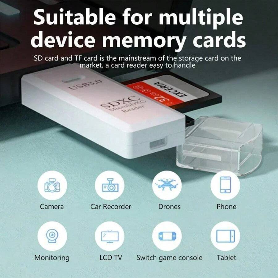迷你高速二合一多功能读卡器，USB 3.0 Micro SD/TF 卡闪存驱动器适配器 - 白色 - 查看 1