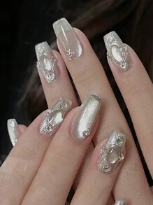 Diy美甲裝飾粉,包括陶瓷白、貓眼、鏡面、水晶、亮片、流沙等多種效果,適用於萬用 - 灰色 - 查看 3