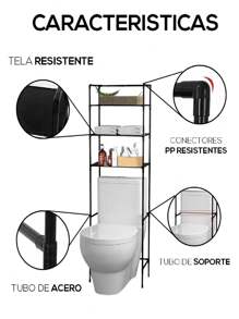 Estante Para Baño de Estantes de Almacenamiento ,Rack Mueble Sanitario Toallero Facil de Armar - Negro - Ver 7