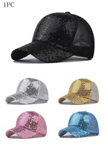 1pc Unisex Fashionable Shiny Sequin Leopard Print & Mesh Splice Baseball Cap, Suitable For Party, Holiday, Stage, Outdoor Daily Use - Multicolor - View 9