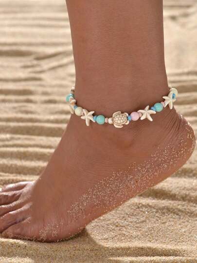 1pc Colorful Turquoise Starfish Korean Wax Thread Woven Women Anklet