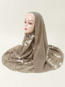 1 件女用花卉刺繡頭巾圍巾,優雅時尚頭巾,適合日常穿著和度假 - A - 查看 8