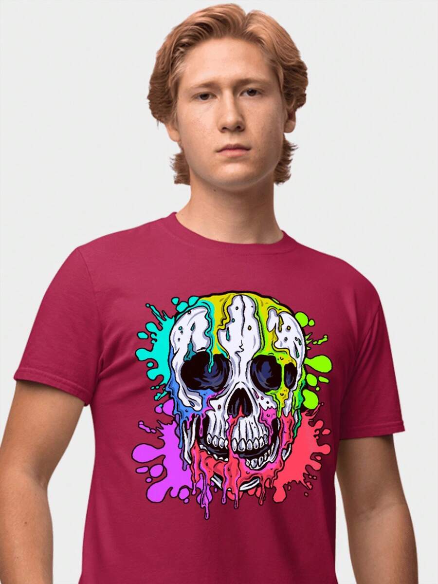 Men T-Shirts - 酒紅色 - 查看 1