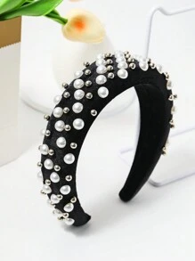 1入組絨面復古頭帶,帶海綿,高頂顱,宮廷風格,優雅奢華的女士髮飾 - 黑色 - 查看 2