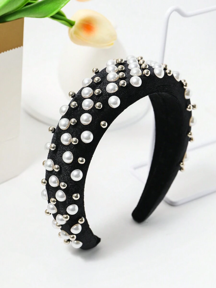 1入組絨面復古頭帶,帶海綿,高頂顱,宮廷風格,優雅奢華的女士髮飾