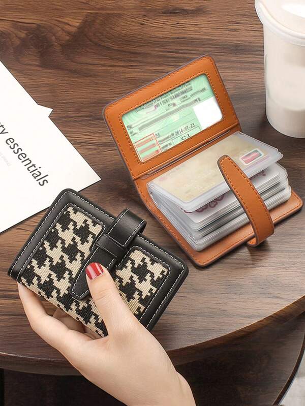 MIYIN Vintage Houndstooth Pattern Button Clutch Cardholder For Daily PU Multi Card Transparent Window Card Bag Card Storage Bag Lightweight Portable Card Card White-Collar Workers For Female For Holiday For Anniversary For Birthday Gift Accessories Gift License Holder Card Holder Wallet Business Card Holder Credit Card Holder Id Card Holder Women Photocard Holder For Women Wallet Mini Wallet Purse Wallet Card Wallet