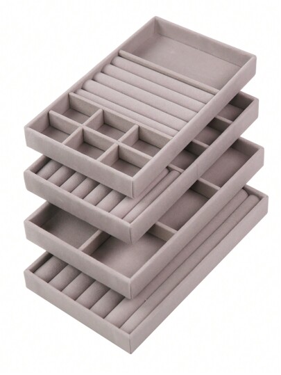 1pc/4pcs Stackable Jewelry Trays, Jewelry Storage Display Tray All For Drawer, Earring Necklace Bracelet Ring Organizer Case, (Gray, Dark Green, Pink)