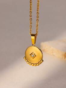 1入北極星吊墜項鏈,女士男士18k鍍金不鏽鋼鏈,幸運魅力時尚珠寶禮物 - 金黃色 - 查看 12