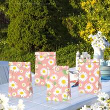 7pcs Exquisite Small Chrysanthemum And Donut Patterned Kraft Paper Bag With Stickers, Party Gift Bag - Multicolor - View 4