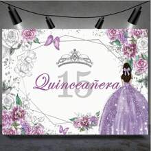 Fondo Fotográfico De Cumpleaños 15 De Quinceañera Para Decoraciones De Fiesta De 15 Años, Fondos Morados De Fotografía De Vinilo Para Utilería Fotográfica - Multicolor - Ver 2