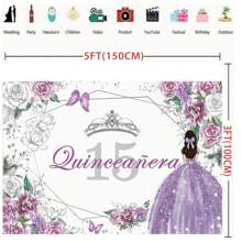 Fondo Fotográfico De Cumpleaños 15 De Quinceañera Para Decoraciones De Fiesta De 15 Años, Fondos Morados De Fotografía De Vinilo Para Utilería Fotográfica - Multicolor - Ver 4