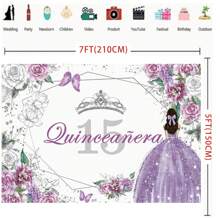 Fondo Fotográfico De Cumpleaños 15 De Quinceañera Para Decoraciones De Fiesta De 15 Años, Fondos Morados De Fotografía De Vinilo Para Utilería Fotográfica - Multicolor - Ver 5