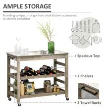 HOMCOM Rolling Kitchen Cart With Stainless Steel Countertop, 1 Bottom Shelf, 1 Slotted Middle Shelf And 4 Castor Wheels, Grey - 灰色 - 查看 5