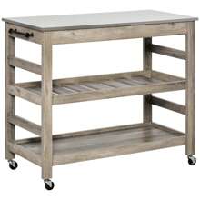 HOMCOM Rolling Kitchen Cart With Stainless Steel Countertop, 1 Bottom Shelf, 1 Slotted Middle Shelf And 4 Castor Wheels, Grey - 灰色 - 查看 2
