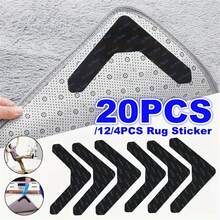 4/8/12/16 chiếc Có thể tái sử dụng Tấm thảm Chống trượt Hình dán , Có thể giặt được Da giả Thảm trải sàn Sửa Tấm lót Với Tính hai mặt Keo dán Và Dư lượng Đối với Nhà  , Trắng - màu đen - Xem 1
