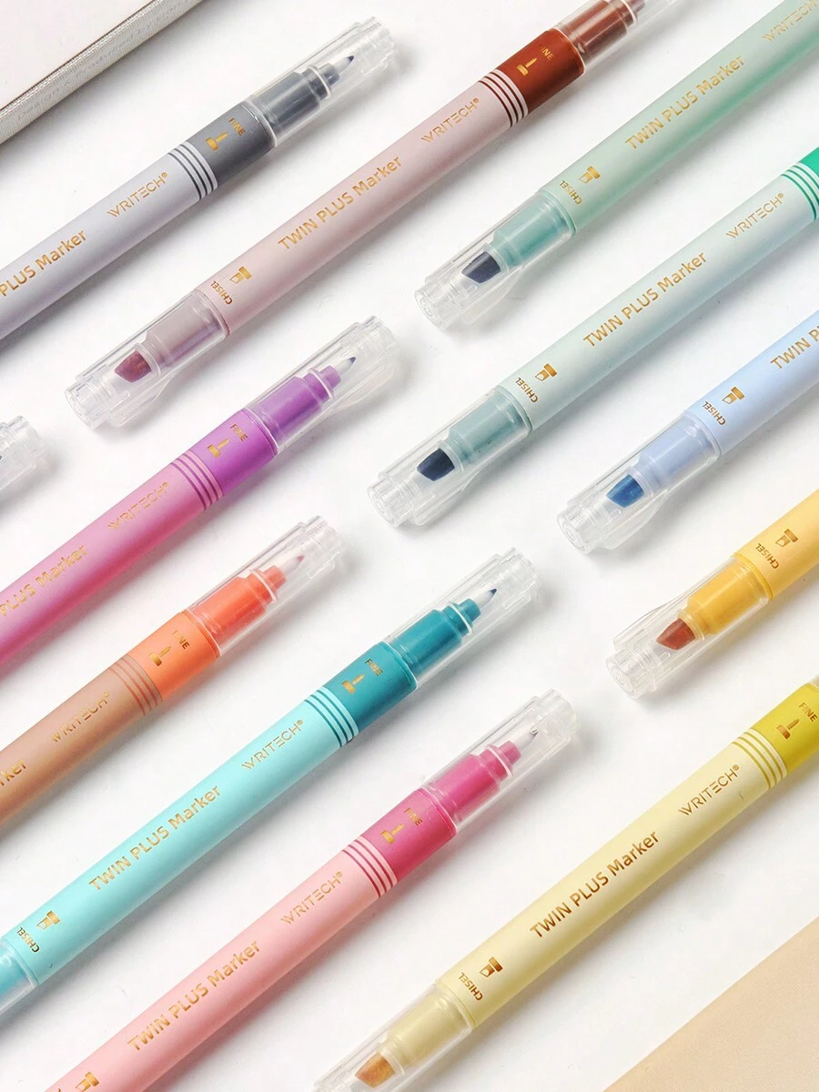 WRITECH Dual Tip Highlighter Markers Aesthetic Fine & Chisel Tip Pastel Vintage Marker