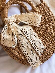 2025新款斜挎包，时尚单肩沙滩包，度假编织清新手提包，沙滩包 - 卡其色 - 查看 4