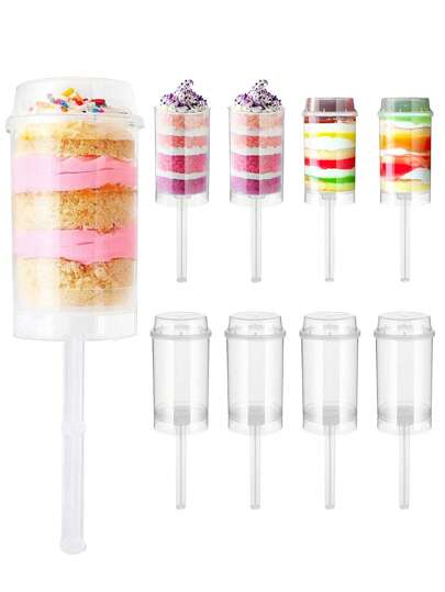 10pcs/20pcs Plastic Cake Push Pop Containers With Lids, Reusable Round Shape Push Up Cake Shooter Clear Cake Holders For Ice Cream Baking Molding