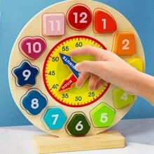 Wooden Clock Model Learning Recognition Time Digital Clock Teaching Aids Toy - Multicolor - View 1