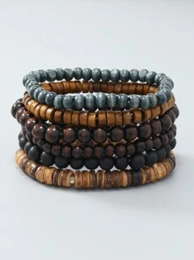 6 Piezas Pulsera De Cuentas De Madera Para Hombres - 6 piezas - Ver 6