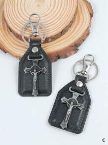 1 Peça Pingente De Carro Com Cruz De Nossa Senhora De Metal Vintage Personalizado & Pu Material Com Anel De Gancho Para Chaves