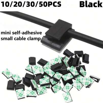 10/20/30/50pcs Black Self-Adhesive Cable Clips Set, Cable Management Organizer For Pc, Wall, Under Desk, Indoor/Outdoor Christmas Light Hanging, Car, Dash Cam, Ethernet, Small Cable Management, Cable Holder For Home And Office, Ideal For Halloween, Thanksgiving, Christmas, Wedding, Birthday And Themed Party Lights Decoration, Clip For Indoor/Outdoor Christmas Light, Car Wire, Dash Cam, Cord Clamps For Home And Office Decoration