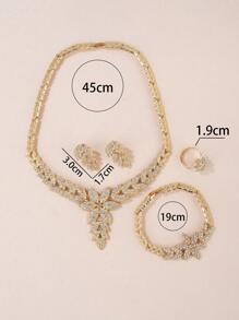 5入組優雅淑女婚禮首飾套裝金色葉形鑲鑽項鍊戒指耳環手鍊節慶禮物 - 金黃色 - 查看 3