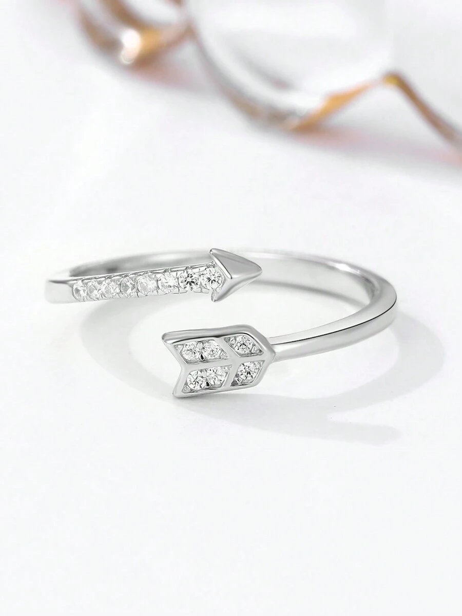 1入組女士S925純銀箭頭鑲鑽戒指，INS歐美風格食指戒，簡約獨特設計，開口設計戒指，適於作為婚戒、聚會或日常佩戴，母親、好友、女友的禮物，生日禮物 - 箭頭戒指 - 查看 1