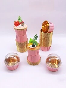 Cakegiugiu 套装，25/50/100 件带盖一次性纸杯蛋糕杯，带盖一次性松饼杯，耐热光泽纸杯蛋糕衬垫，松饼模具，烘焙工具，卷边蛋糕杯，蛋糕托，婚礼和生日派对用纸杯蛋糕衬垫 - 粉色 - 查看 2