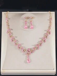 4 件套青少年首饰套装、公主项链套装、皇冠项链套装、水晶级花童派对头饰、奢华皇冠项链礼盒、适合节日、庆典、活动的婚礼配饰 - 粉色 - 查看 3