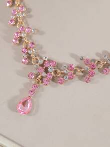 4 件套青少年首饰套装、公主项链套装、皇冠项链套装、水晶级花童派对头饰、奢华皇冠项链礼盒、适合节日、庆典、活动的婚礼配饰 - 粉色 - 查看 4