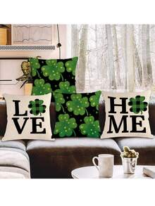 4入組聖派翠克節三葉草&綠帽&格紋圖案裝飾靠墊套（不含靠墊內膽）,適用於家庭沙發裝飾 - 粉色 - 查看 1