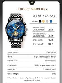 OLEVS. OLEVS Men's Watch Analog Quartz Movement Business Stainless Steel Waterproof Luminous Chronograph Day Date Luxury Dress Business Big Face Rome Number Diamond Dial Male Wrist Watches - 藍色 - 查看 9